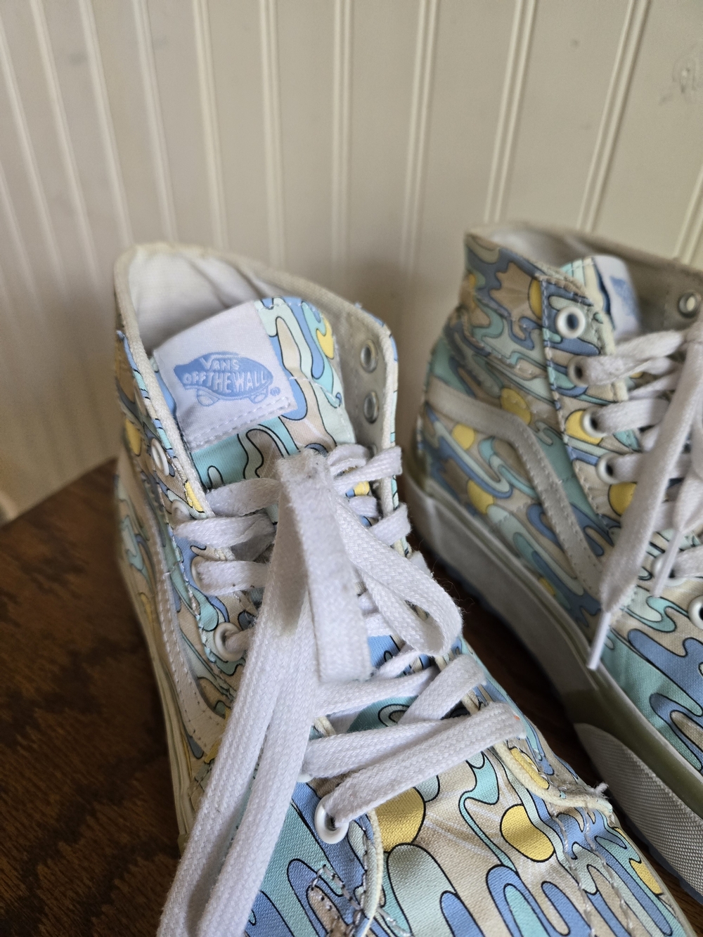 Vans High-Top Platform Sneakers in Pastel Blue & Yellow - Picture 3 of 12